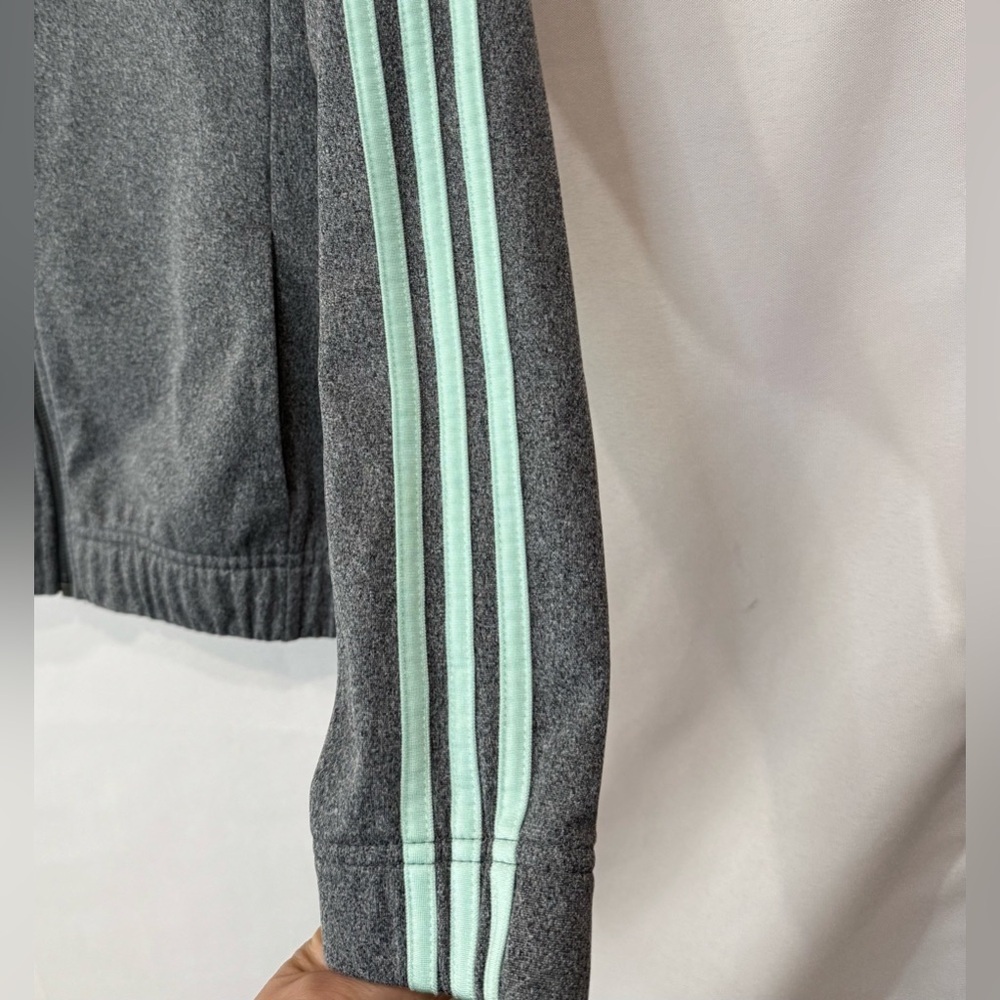 Adidas Womens XS Gray Mint Green 3 Stripe Full Zip Track Jacket - Picture 4 of 11